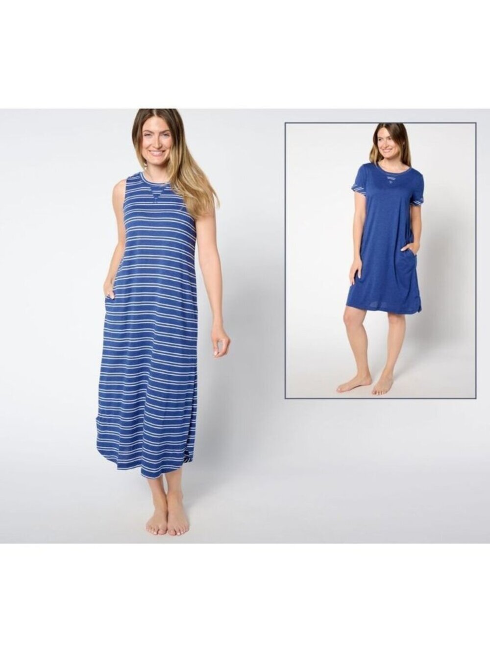 Carole Hochman Set 2 Sleep T-Shirt Dress & Tank Midi Dress sz L Blue A634007